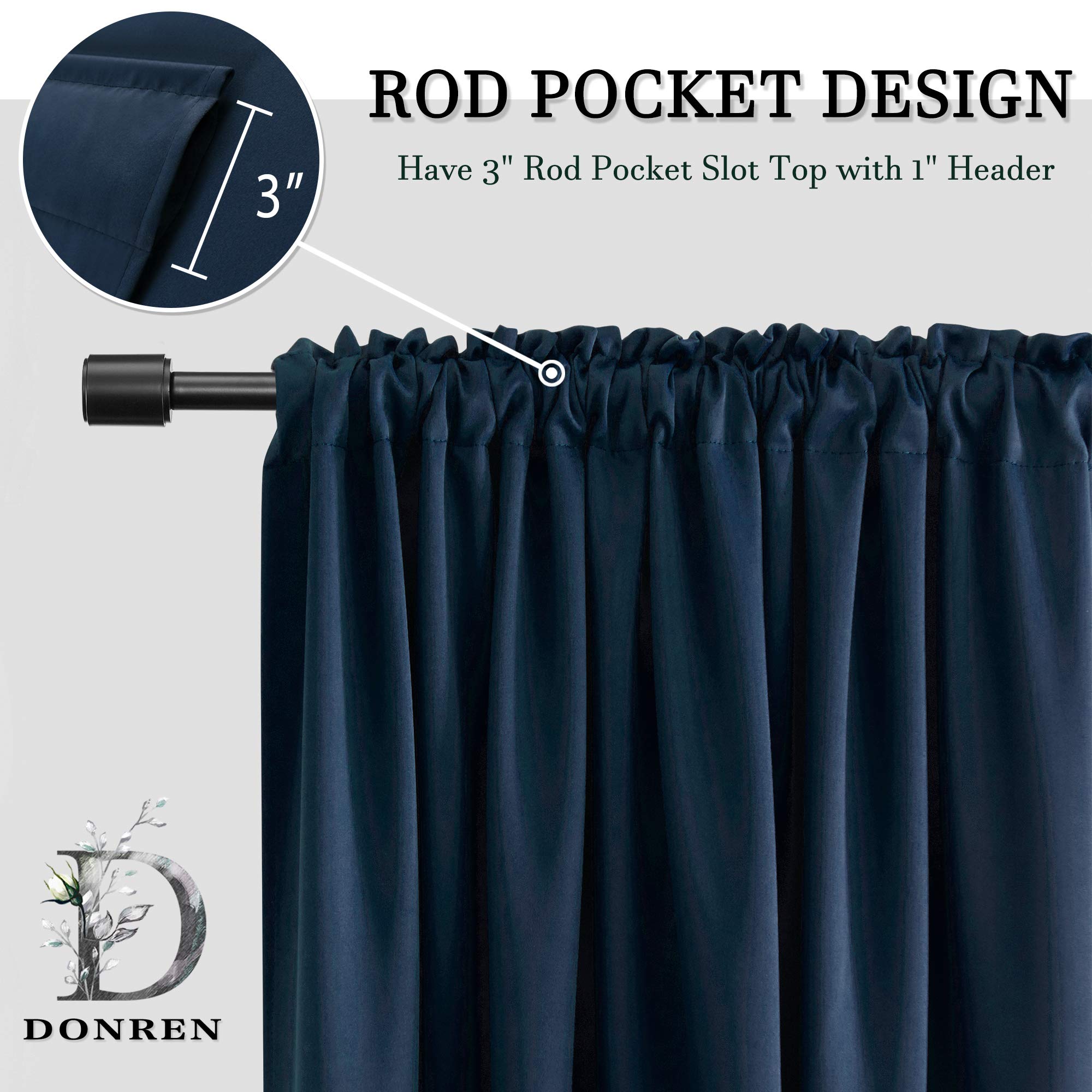Donren 18 Inch Long Navy Blue Blackout Curtain Valances For Boys Room - Blackout Window Valances For Basement With Rod Pocket (7