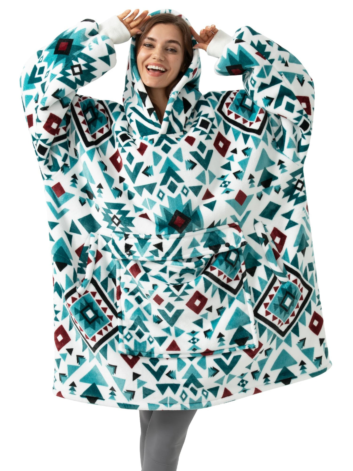 Uniquebella Wearable Blanket Hoodie With Boho Style,Extra Thick Oversized Flannel Sweatshirt Blanket With Giant Hood Pocket, War