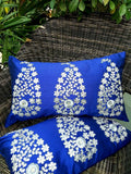 Royal Decofurnishing 3 Paisley Silver Leaf Hand Embroidered Gotta Patti Rectangular Decorative Cushion Covers (12X20 Iches, 30X5