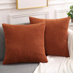 Mecatny Corduroy Fall Throw Pillow Covers 20X20 Set Of 2 - Striped Decorative Pillow Covers For Living Room, Bed - Soft Square C