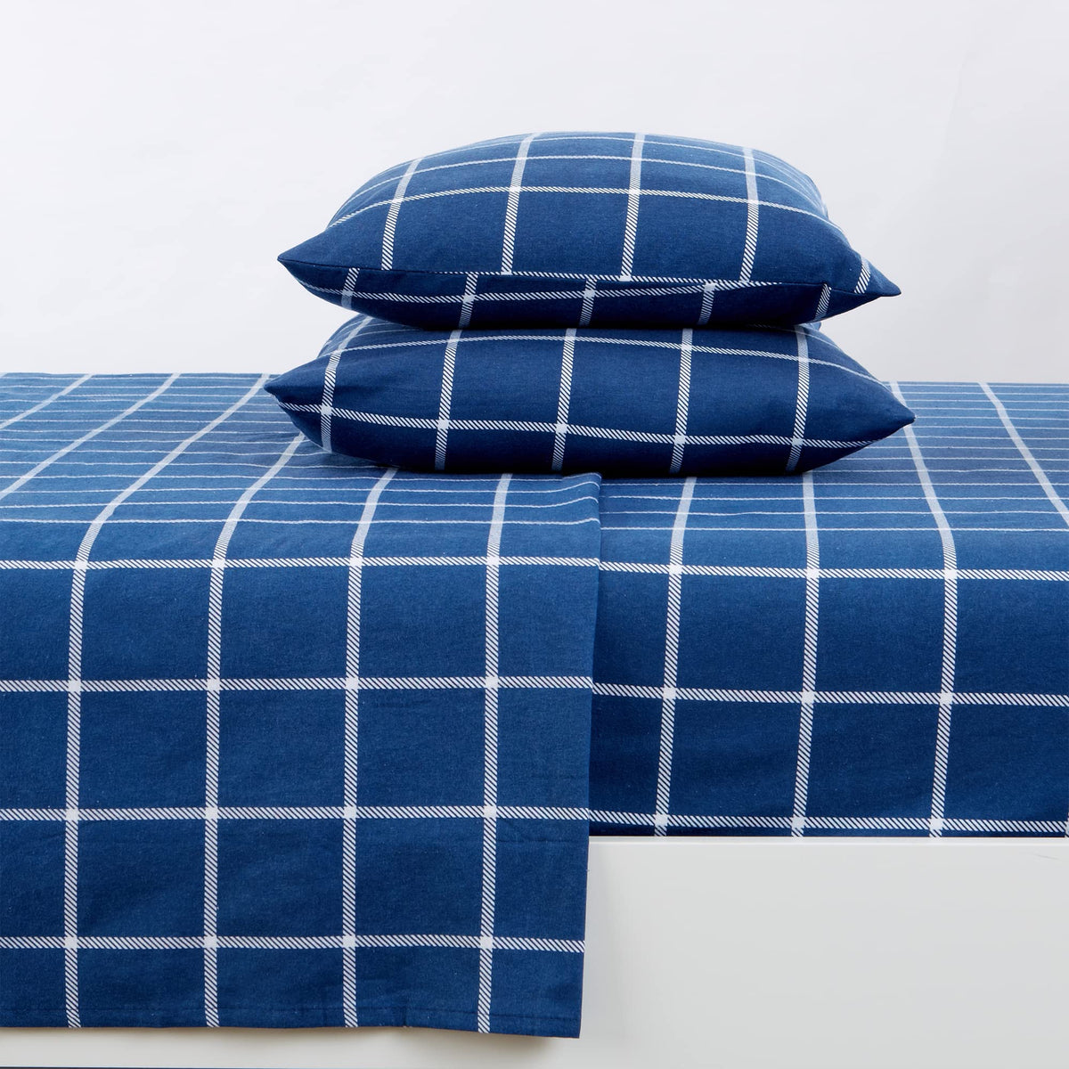 Great Bay Home 100% Turkish Cotton Windowpane Queen Flannel Sheets Set | Deep Pocket, Soft Sheets | Warm, Double Brushed Bed She