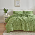 Wajade Faux Fur Plush Sage Green Comforter Set Fluffy Fuzzy Shaggy Bedding Set - 3Pc King Size Microfiber Soft Warm Quilt Set