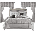 Madison Park Essentials Room In A Bag Faux Silk Comforter Set - Luxe Diamond Tufting All Season Bedding, Matching Curtains, Decorative Pillows, Grey King(104'X92') 24 Piece