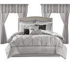 Madison Park Essentials Room In A Bag Faux Silk Comforter Set - Luxe Diamond Tufting All Season Bedding, Matching Curtains, Decorative Pillows, Grey King(104'X92') 24 Piece