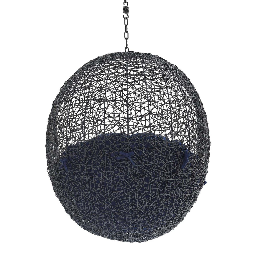 Modway Eei-3635-Blk-Nav Encase Wicker Rattan Outdoor Patio Swing Chair With Hanging Steel Chain In Black Navy