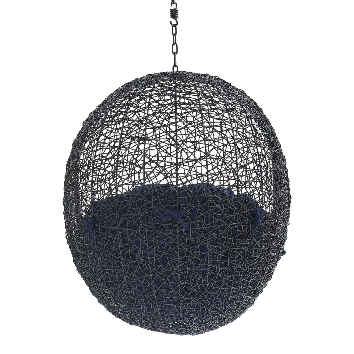 Modway Eei-3635-Blk-Nav Encase Wicker Rattan Outdoor Patio Swing Chair With Hanging Steel Chain In Black Navy