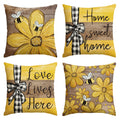 Avoin Colorlife Spring Home Sweet Home Bee Sunflower Throw Pillow Covers, 18 X 18 Inch Love Lives Here Summer Stripes Polka Dots