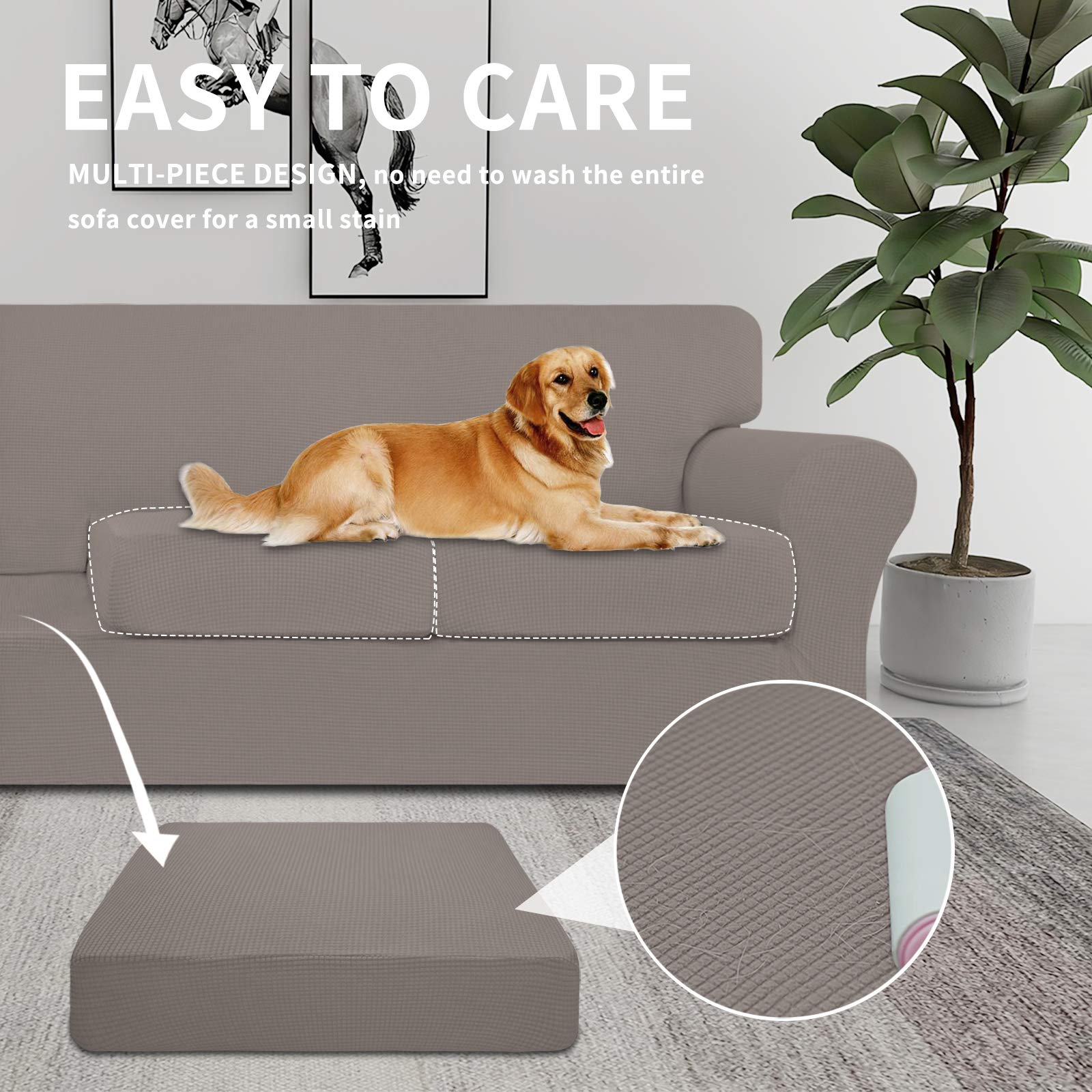 Easy-Going 2 Pieces Stretch Couch Cover Sofa Cover For Dogs Washable Sofa Slipcover For Separate Cushion Couch Spandex Jacquard Fabric Elastic Furniture Protector For Pets,Kids (Taupe, Chair)