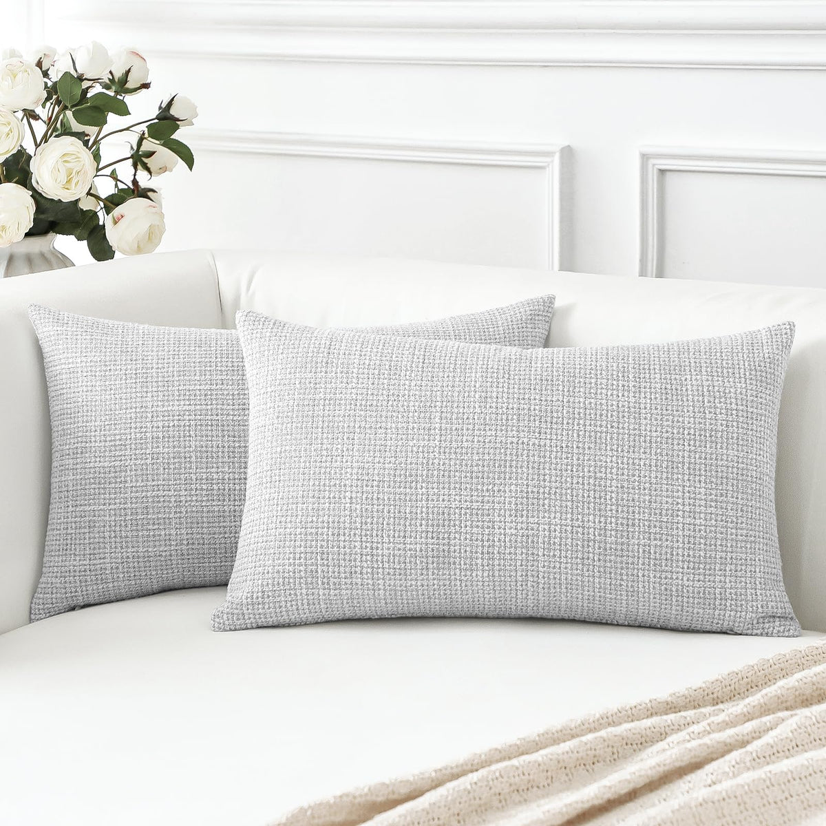 Otostar Linen Throw Pillow Covers Set Of 2 Decorative Lumbar Pillowcases Cushion Covers 16X24 Inch For Home Decor Sofa Bedroom Car 40 X 60 Cm Light Grey