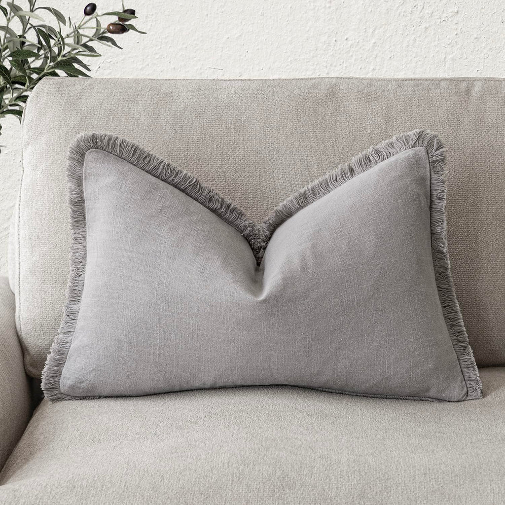 Foindtower Decorative Linen Fringe Lumbar Throw Pillow Covers Cozy Boho Farmhouse Cushion Cover With Tassel Accent Pillowcase Fo