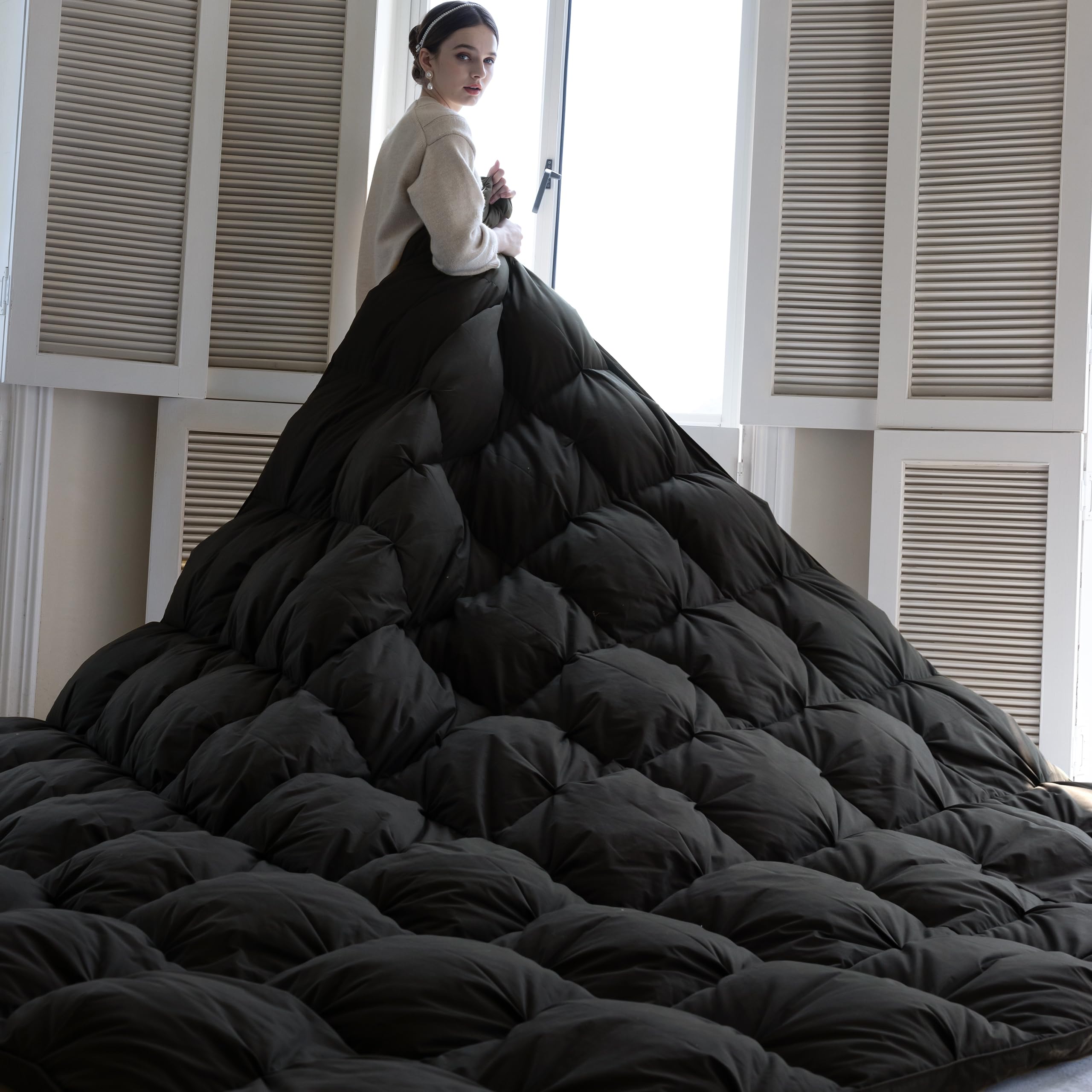 Kakabell Pinch Pleat Goose Down Feathers Comforter King Size All Season-Ultra Soft And Cozy Noiseless Duvet Insert With 100% Egy