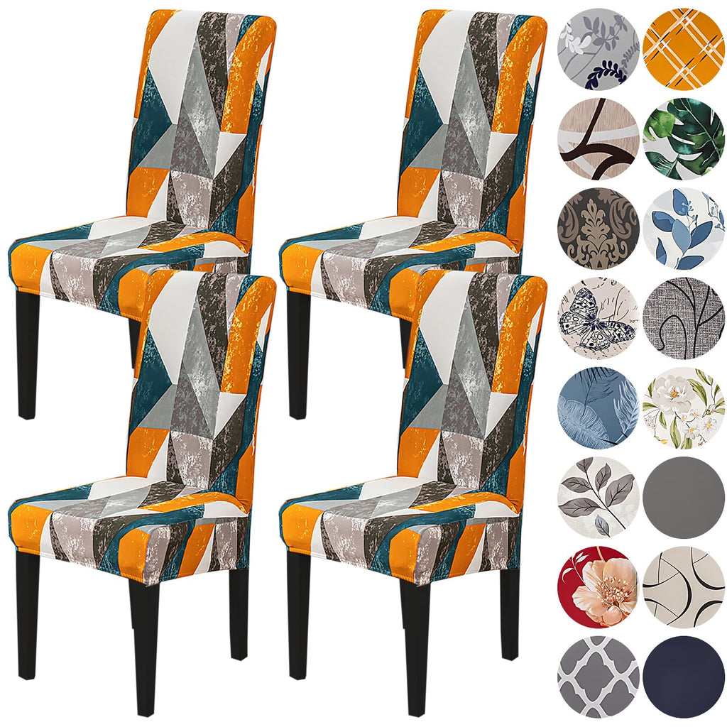 HZDHCLH Chair Covers for Dining Room Set of 4,Stretch Spandex Geometric Parsons Chair Slipcover 4 Pack,Washable Anti-Dust Chair 