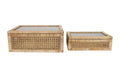 Creative Co-Op Modern Decorative Rectangle Woven Rattan and Wood Display Boxes with Glass Top, Set of 2 Sizes, Natural Finish