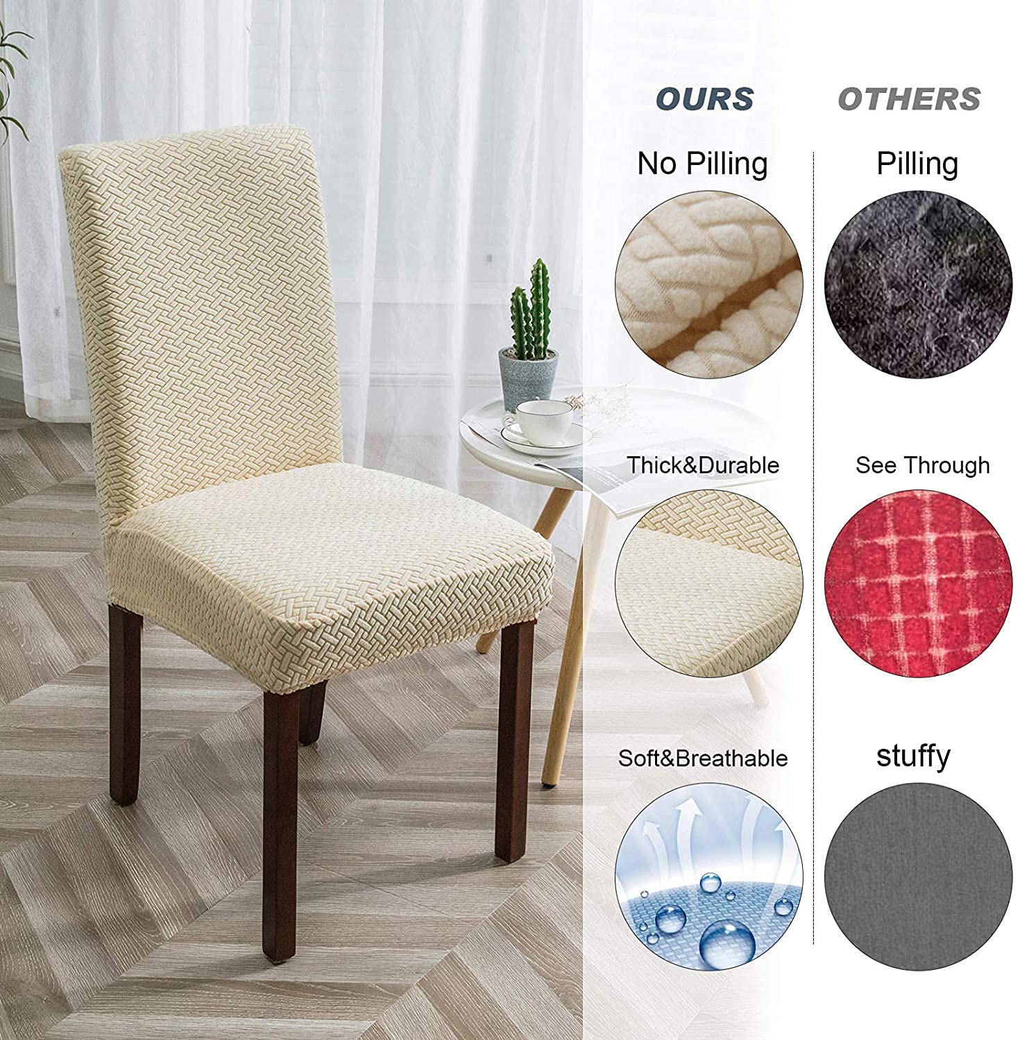 Genina Waterproof Chair Covers For Dining Room 6 Pack Kitchen Chair Covers Parson Dining Chair Slipcover,Khaki