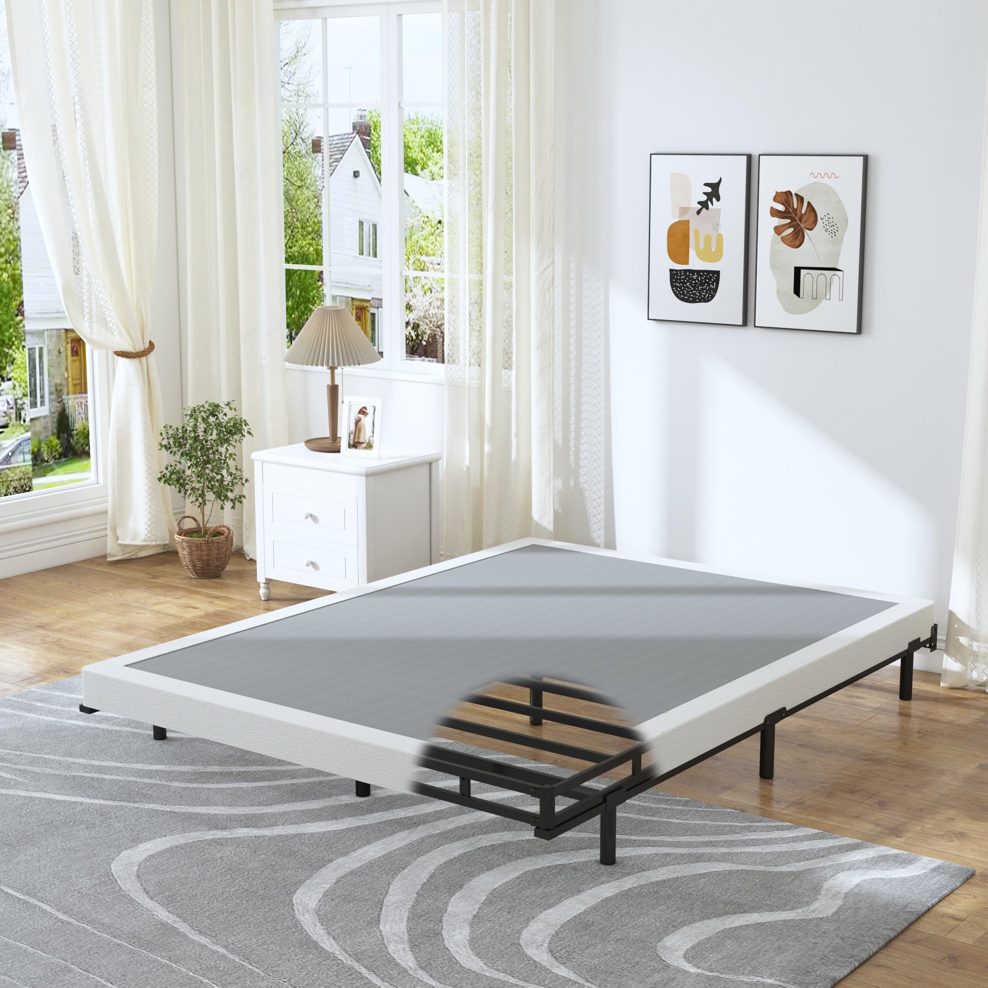 Hobinche King Box Spring - 4 Inch High Profile Box Spring For King Bed, Sturdy Metal Frame Mattress Foundation, Easy Assembly, Quiet & Noise-Free