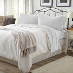3 Piece Jersey Knit Twin Cotton Blend White Sheet Set | Ultra-Soft T-Shirt Jersey Bedding Sheets & Pillowcases | Heathered, Brea