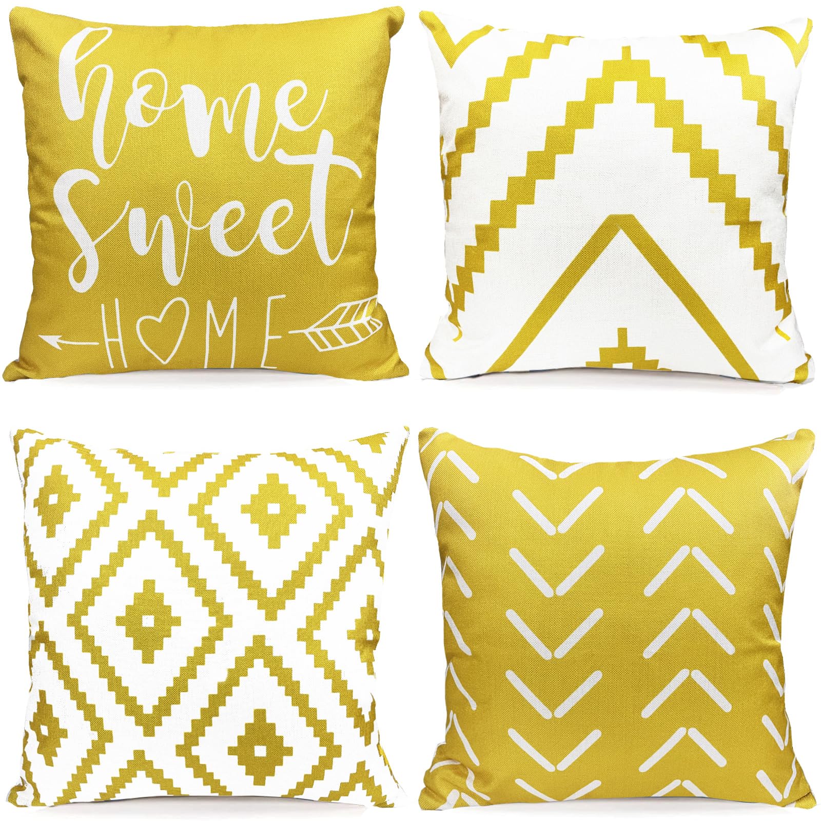Decorative Throw Pillow Covers 16X16 Inch Yellow Pillow Covers For Couch Sofa Living Room Bedroom Car,Farmhouse Outdoor Throw Pi