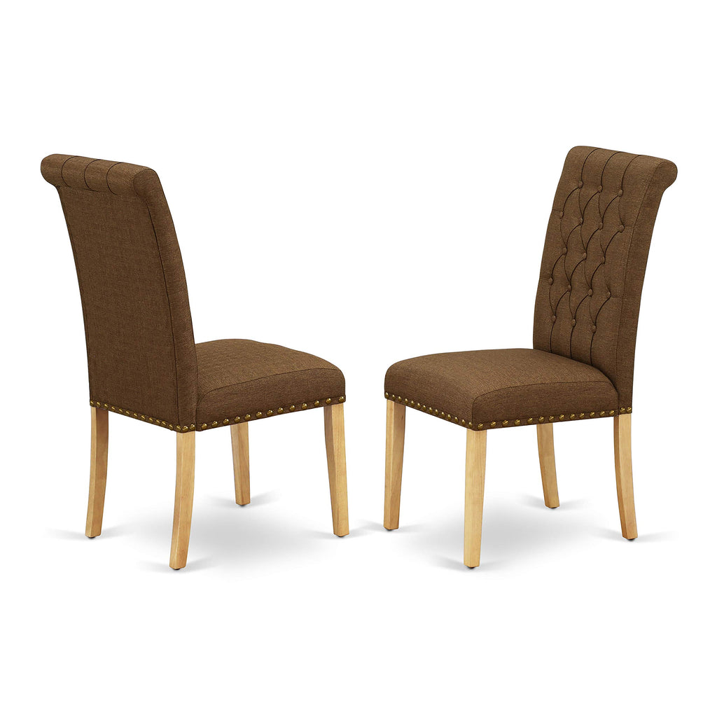 East West Furniture Cabr7-Oak-18 Capri 7 Piece Room Set Consist Of A Rectangle Kitchen Table And 6 Brown Linen Fabric Parson Dining Chairs, 36X60 Inch, Oak