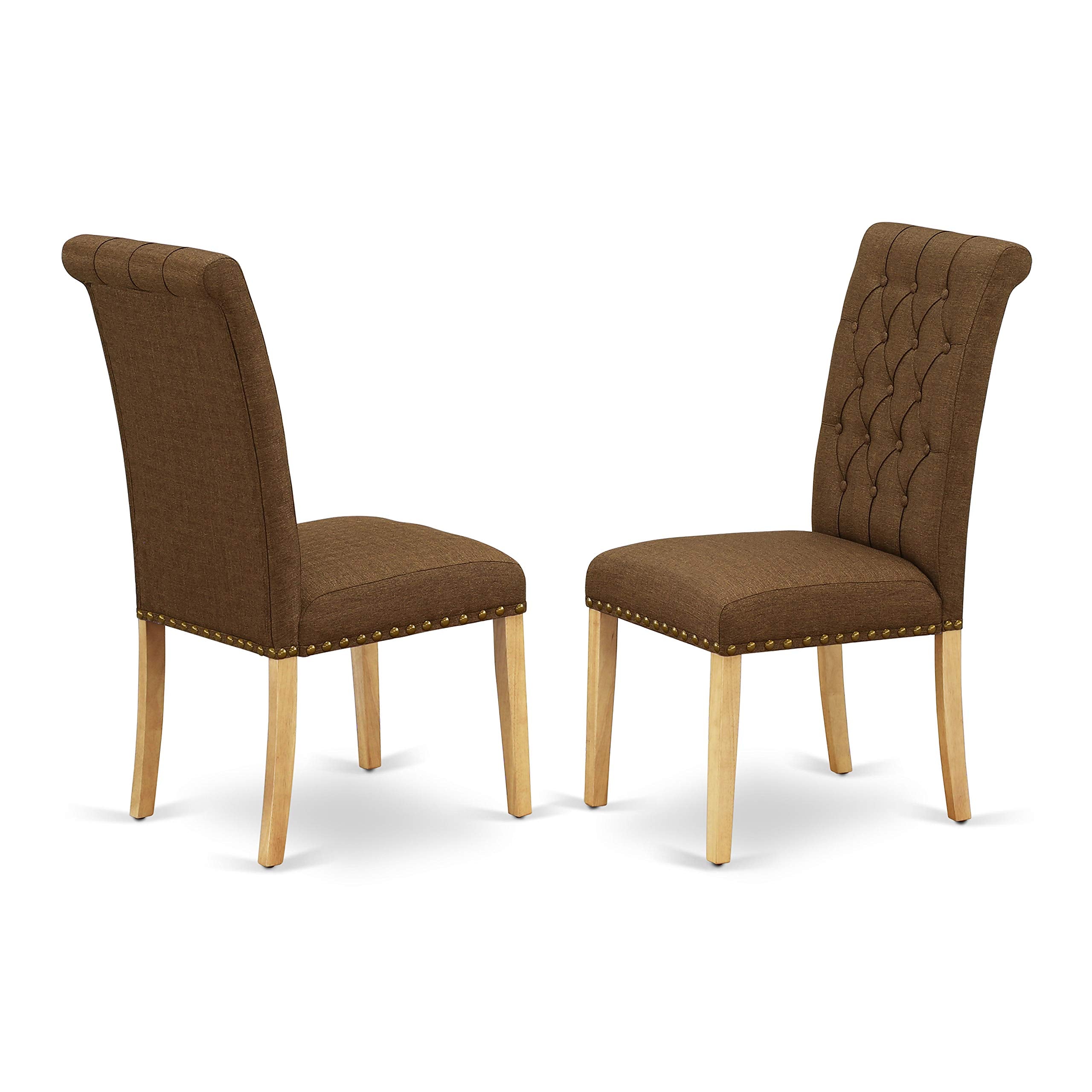 East West Furniture Cabr7-Oak-18 Capri 7 Piece Room Set Consist Of A Rectangle Kitchen Table And 6 Brown Linen Fabric Parson Dining Chairs, 36X60 Inch, Oak