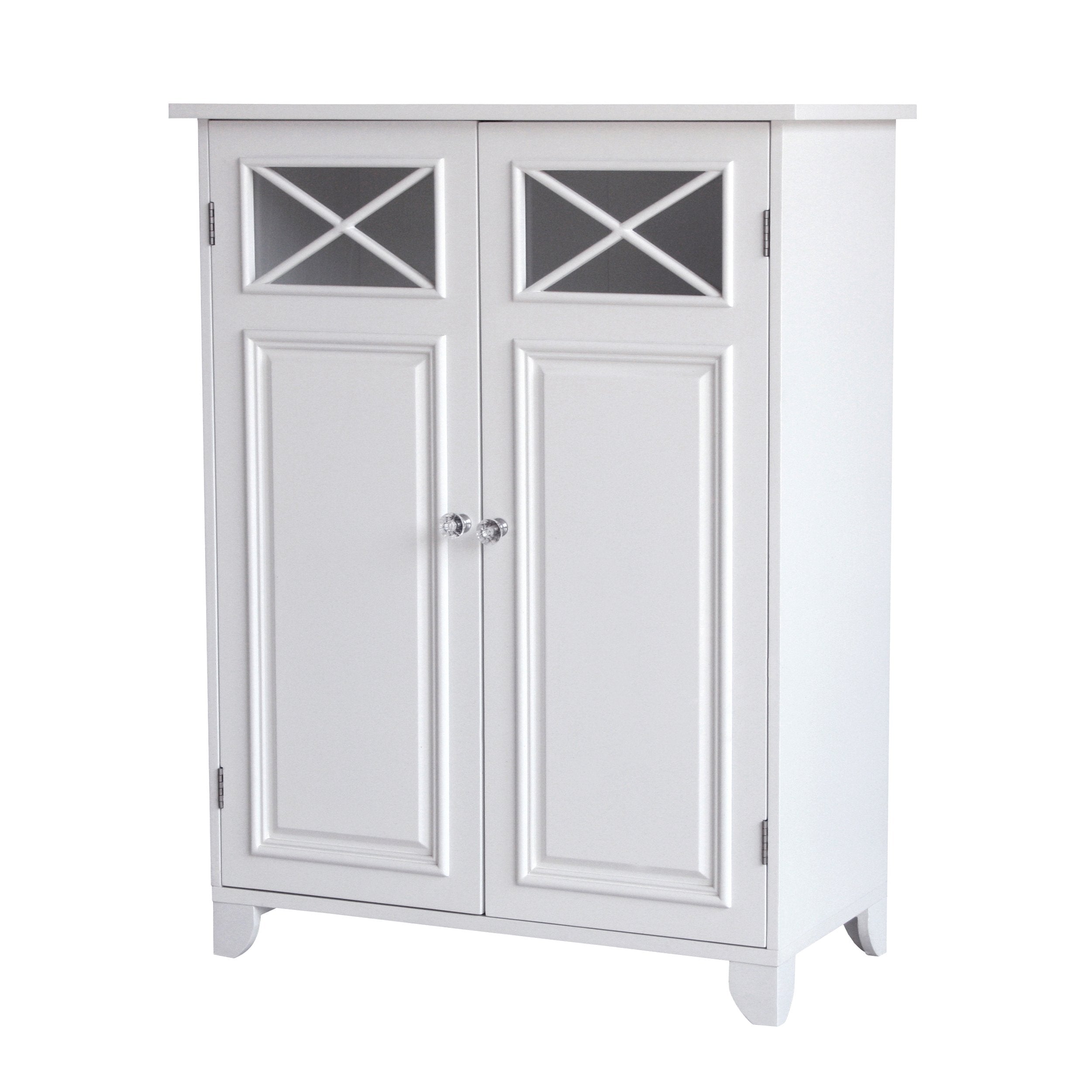 Teamson Home Dawson Wooden Freestanding Floor Cabinet with 1 Fixed 1 Adjustable Shelves 3 Storage Spaces 2 Glass Paneled Doors a