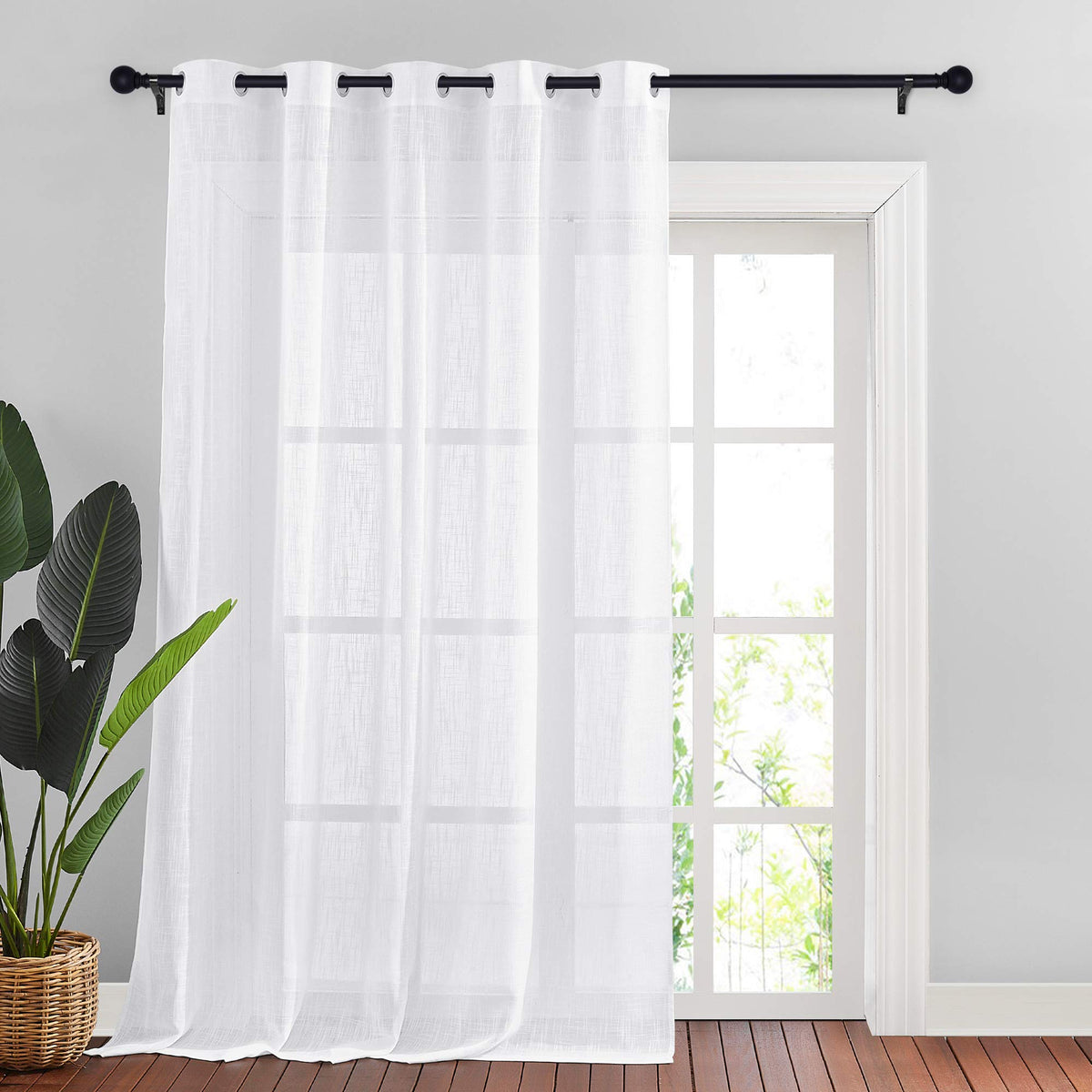 Nicetown Semi Sheer Curtain Extra Long 108' Long For Living Room Window, Grommet Faux Linen Sheer Textured Vertical Window Drap