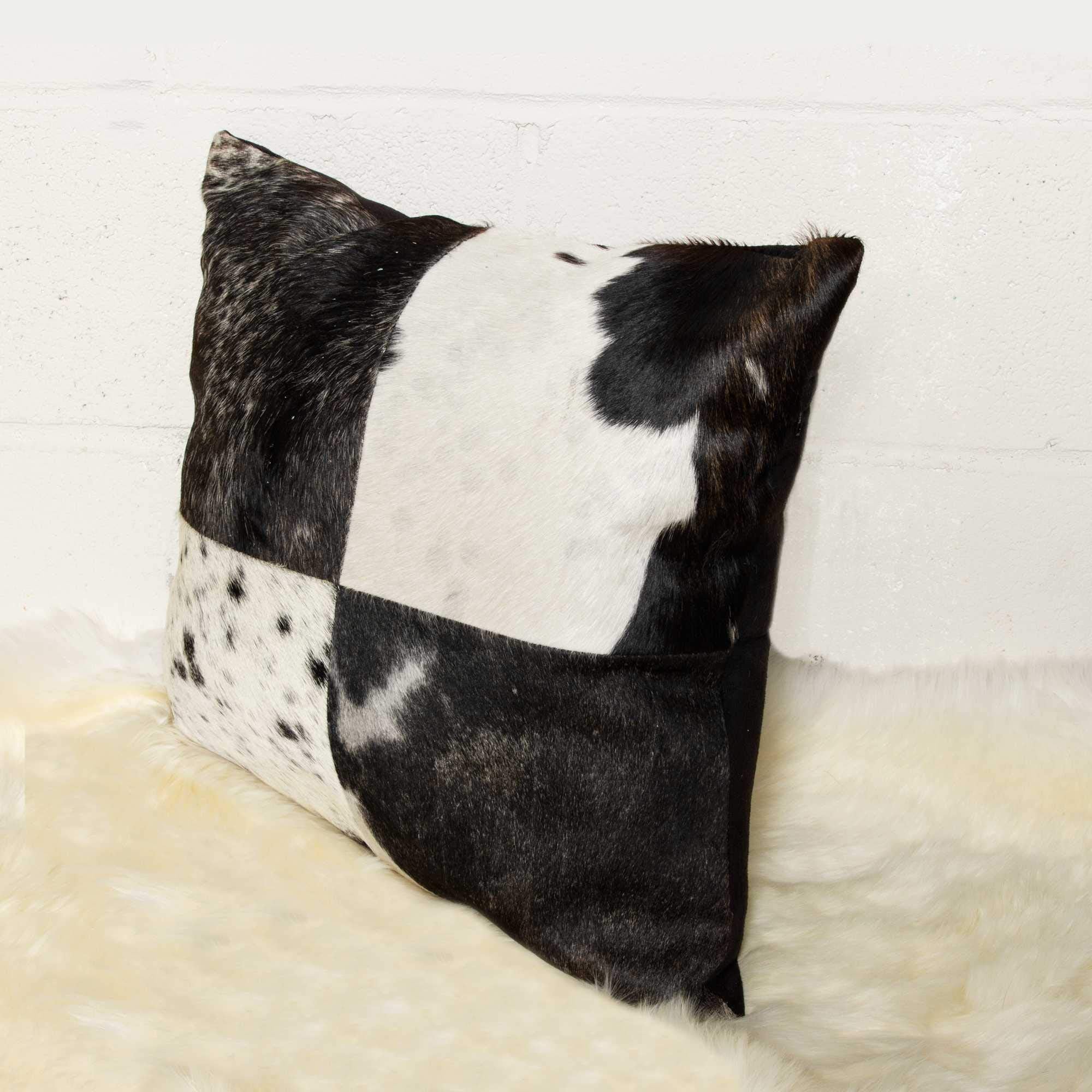 HomeRoots Black & White Cowhide, Microsuede, Polyfill 18' X 18' X 5' Black and White Quattro Pillow