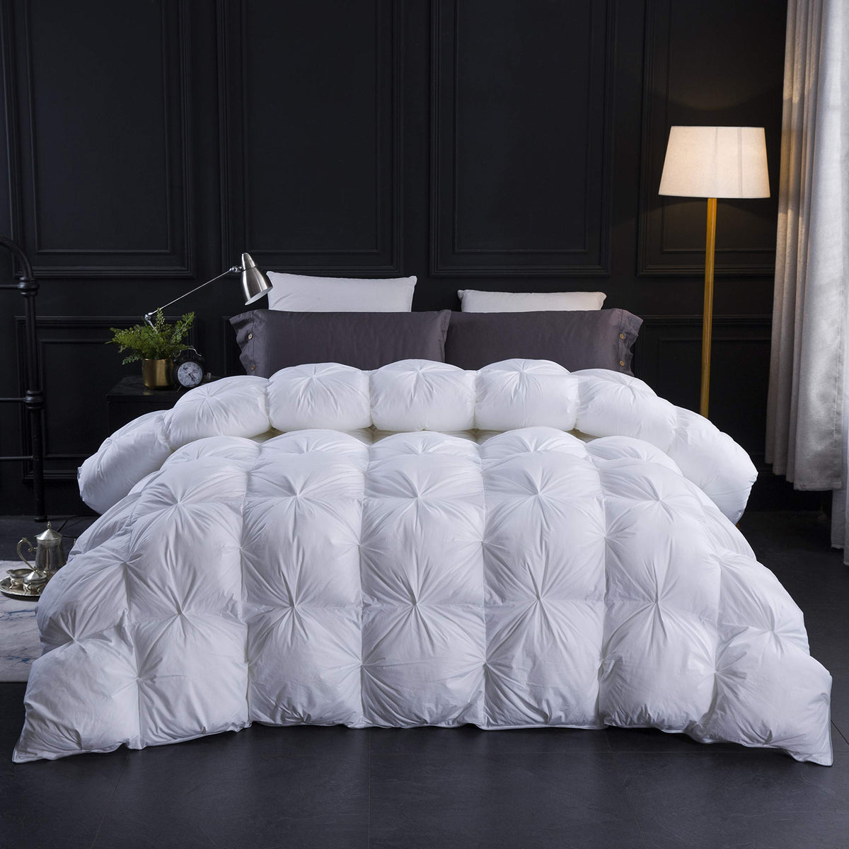 Three Geese Pinch Pleat Goose Feathers Down Comforter King Size Duvet Insert,750+ Fill Power,1200Tc 100% Cotton Fabric,Premium W