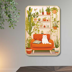 LivinLuxe Cozy Cat & Indoor Plant Wall Art  Minimal Botanical Framed Painting For Living Room & Bedroom  Modern Home DCor Wit