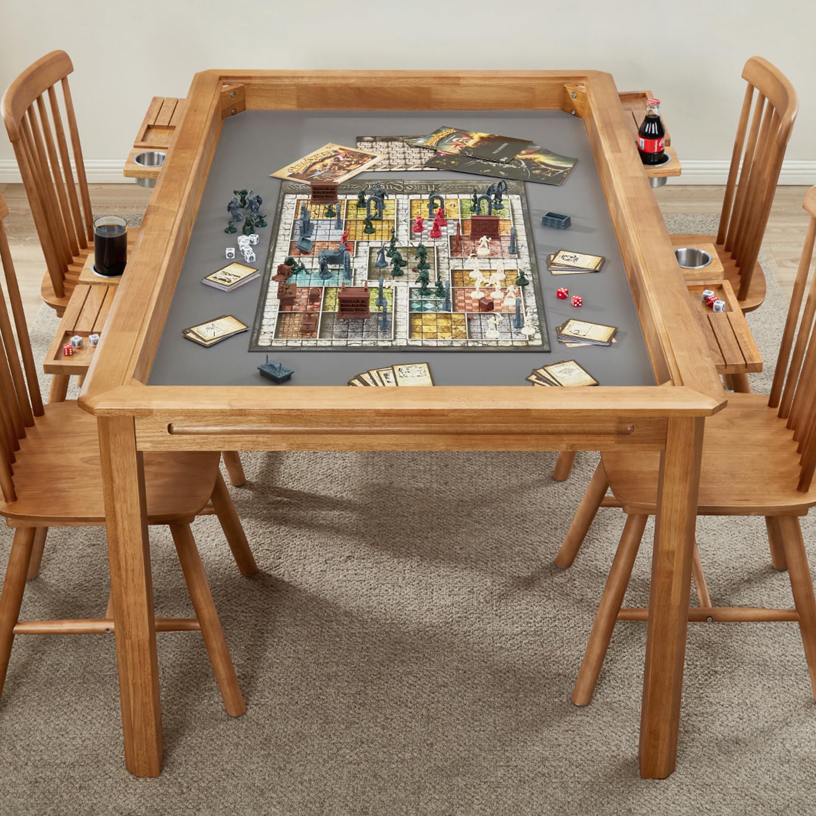 Board Game Table with Removable Table Top, Seats 4 to 6 Players with 57in x 33in Play Area, Includes Play Mat, Detachable Cup Ho