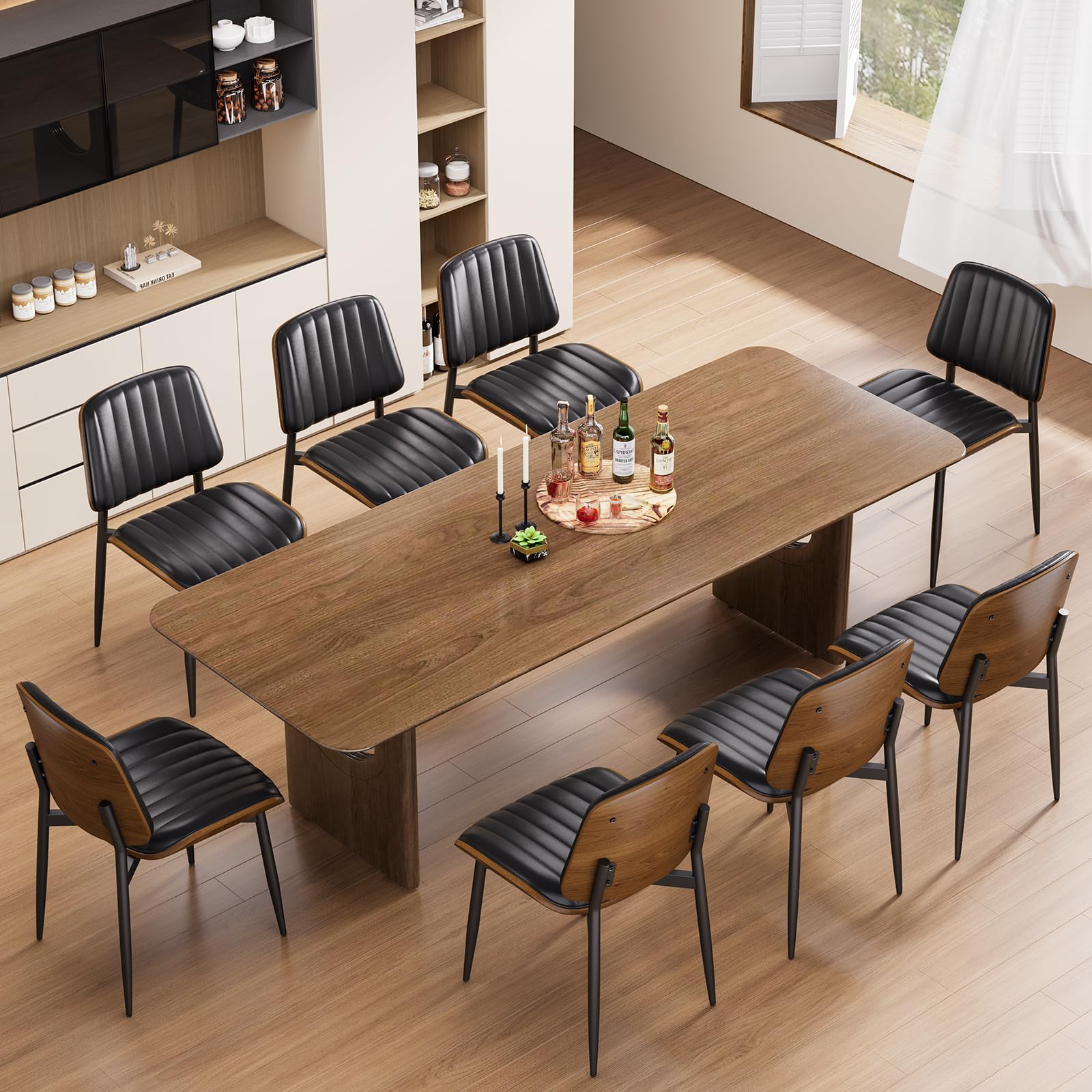 Yafiti Dining Chairs Set Of 8, Fsc Certified Mid Century Modern Dining Room Kitchen Chairs, Upholstered Pu Leather Vertical Stri