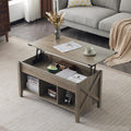 VINGLI Color Upgraded Farmhouse Lift Top Coffee Table, Rustic Grey Coffee Table with Lift Top, Lift Up Pop Up Coffee Table with 