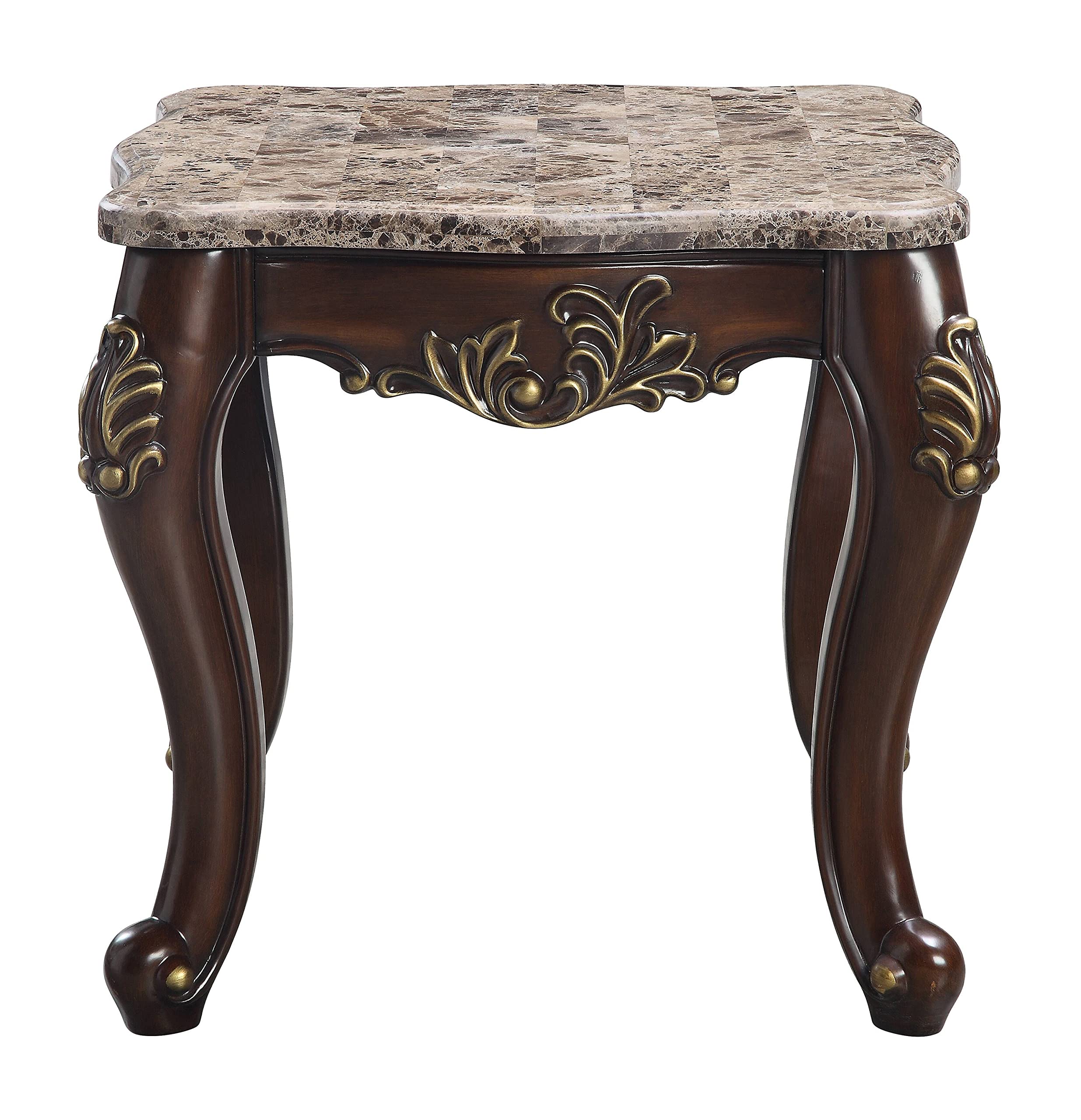 Acme Ragnar Wooden Square End Table in Brown Marble Top and Cherry