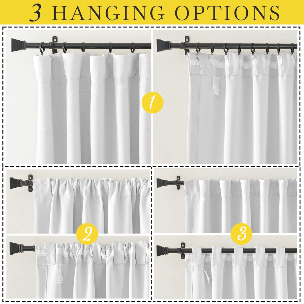 Nicetown Faux Linen Greyish White Curtains For Bedroom, Rod Pocket/Back Tab/Hook Belt Room Darkening Thermal Curtains Noise Redu