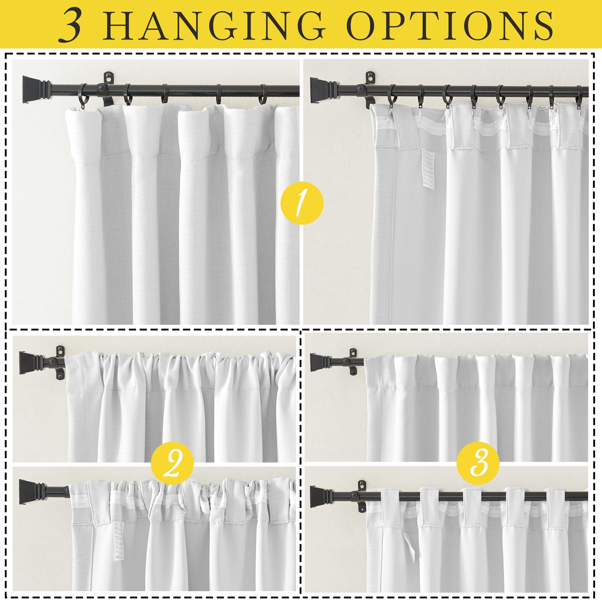 Nicetown Faux Linen Greyish White Curtains For Bedroom, Rod Pocket/Back Tab/Hook Belt Room Darkening Thermal Curtains Noise Redu