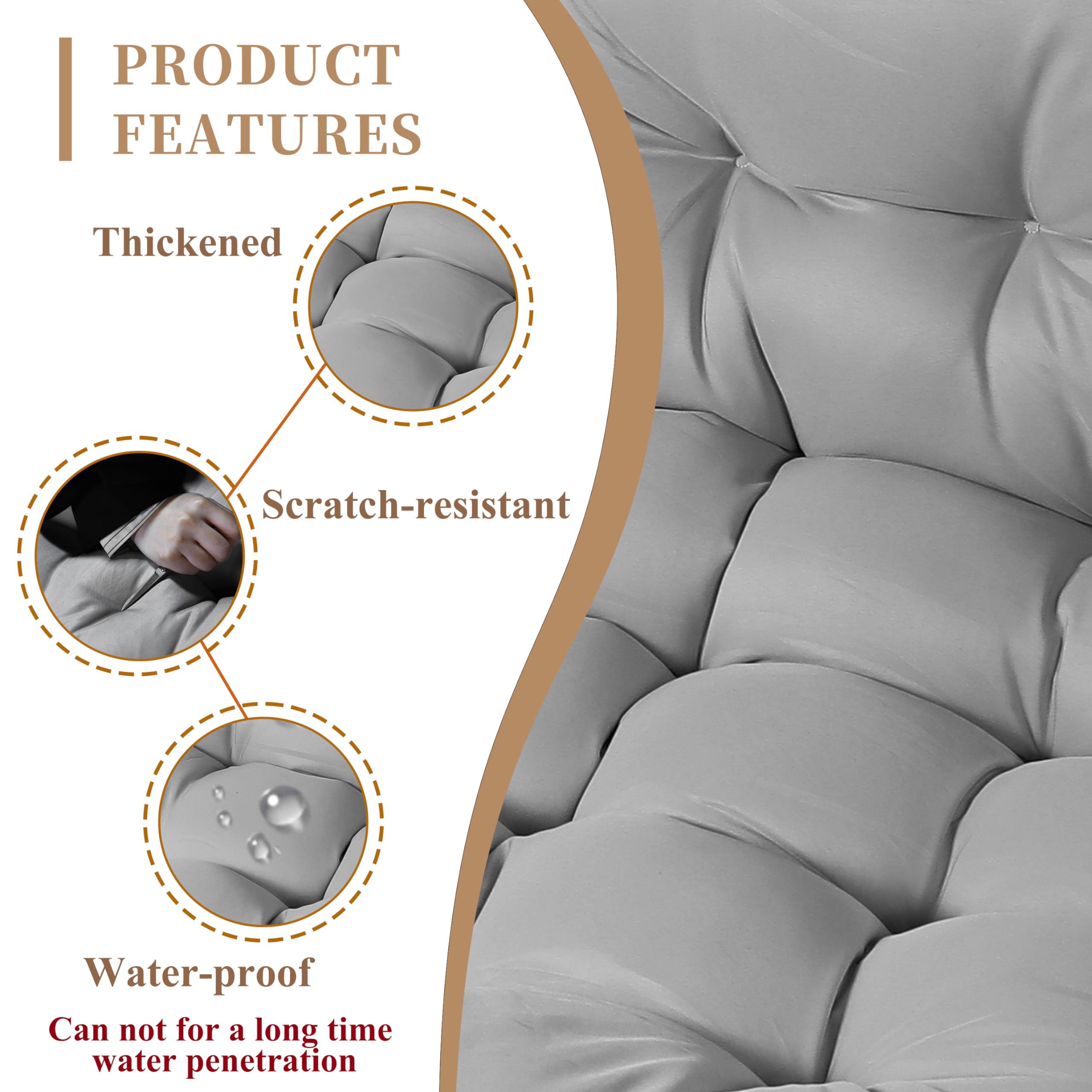 Bcknt Thicken Hanging Basket Seat Cushion, Hammock Swing Chair Cushions, Soft Egg Patio Chair Cushion With High Elasticity Pp Co