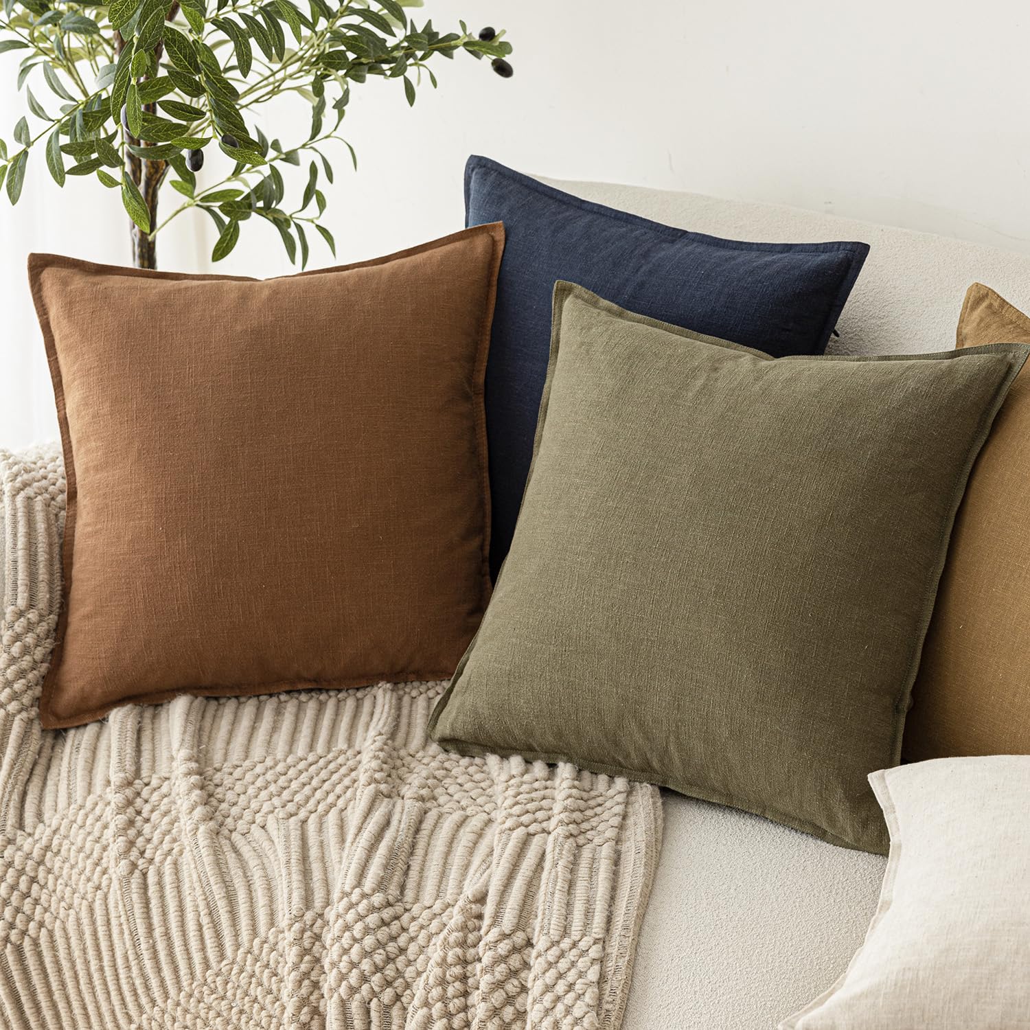 Foindtower Pack Of 2, Decorative Linen Soild Throw Pillow Covers Soft Accent Cushion Case Boho Farmhouse Pillowcase For Chair Co