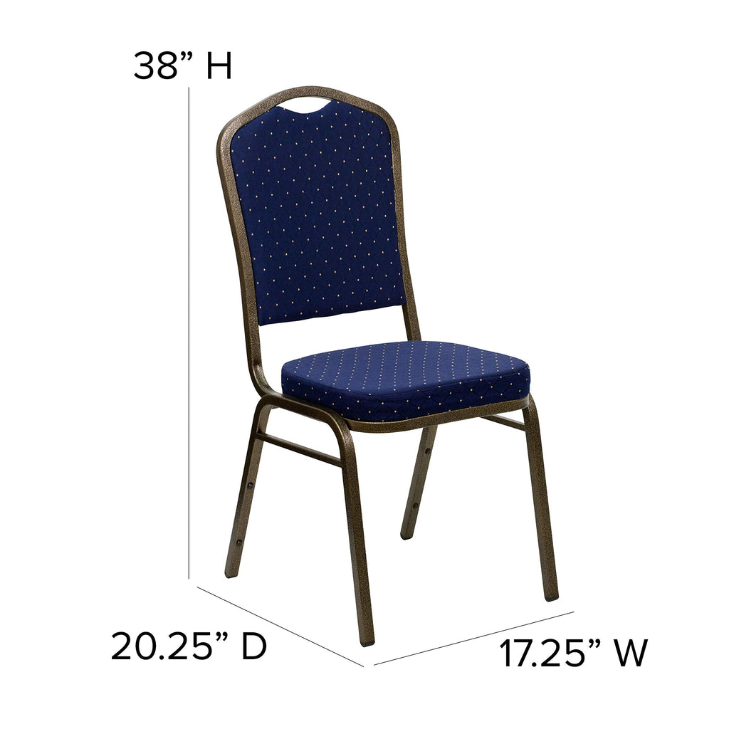 Flash Furniture Hercules Series Crown Back Stacking Banquet Chair In Navy Blue Dot Patterned Fabric - Gold Vein Frame
