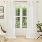 Mysky Home Extra Long Curtains For Living Room, Soft Cotton Fabric Boho Window Curtain Drapes Light Filtering Semi Sheer Backdrop Panels, 50 X 102 Inches, Natural, 2 Pieces