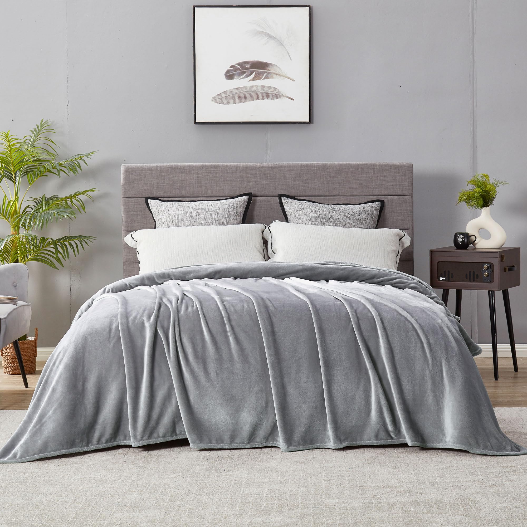 Dreamnine Oversized Soft Fuzzy Fleece Bed Blanket King Size 108'' X 90'', Extra Large Solid Gray Lightweight Velvet Blanket, Dec
