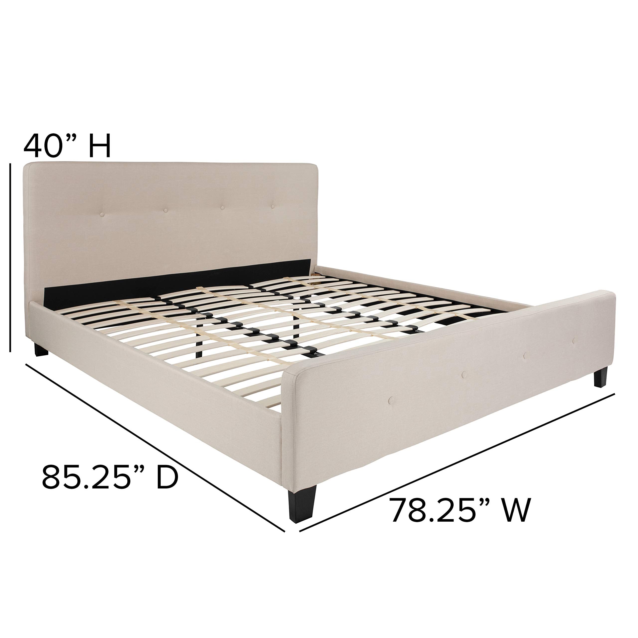 Flash Furniture Tribeca King Size Tufted Upholstered Platform Bed In Beige Fabric With 10 Inch Certipur-Us Certified Pocket Spring Mattress