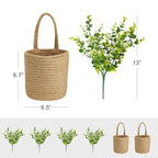 Dahey 2 Pack Wall Hanging Rope Basket With Artificial Eucalyptus Farmhouse Decor, Jute Woven Storage Organizer Flower Plants Bas