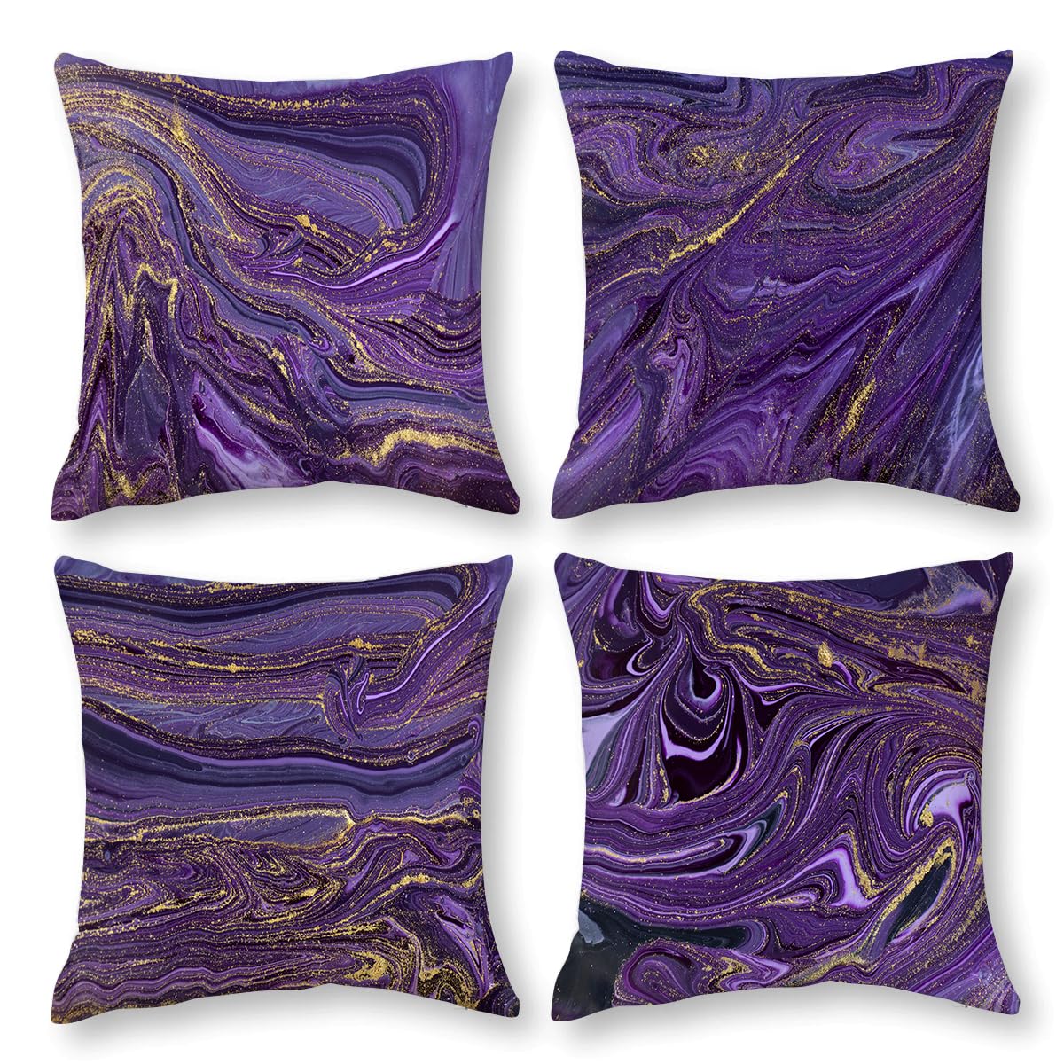 Bapcoku Purple Gold Marble Pillow Covers Set Of 4 Purple Decorative Throw Pillow Cases For Sofa Couch Bed Chair Living Room Deco