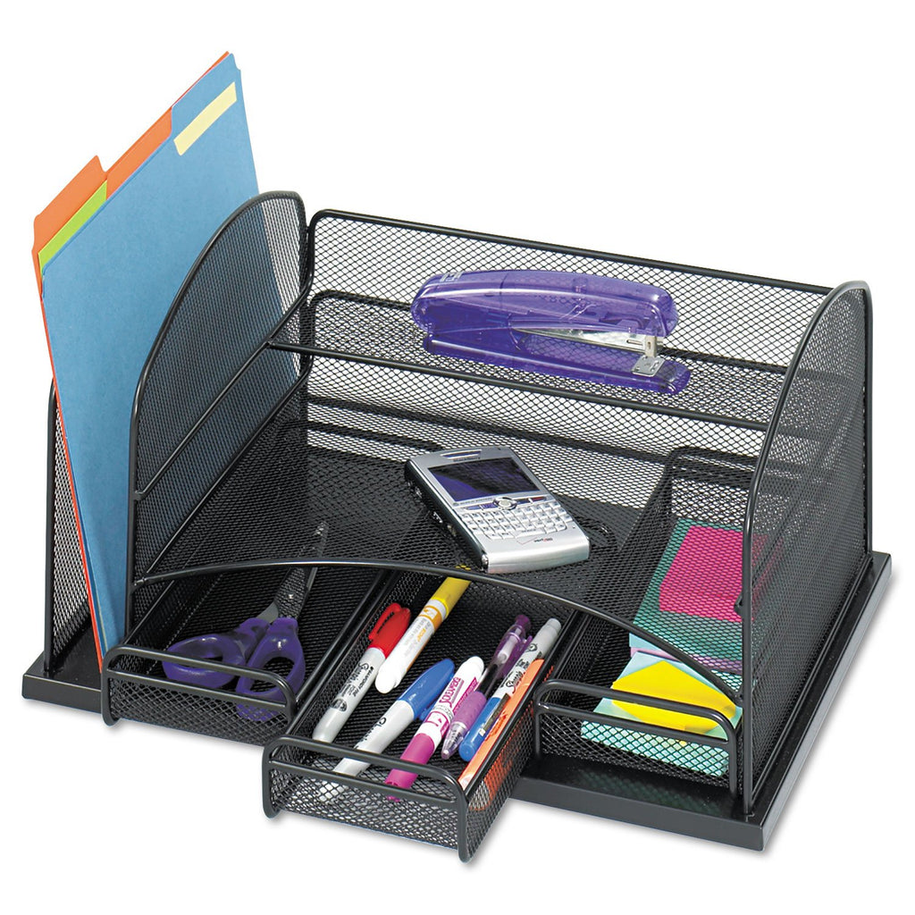 Safco Products 3252Bl Onyx Mesh Desktop Organizer With 3 Drawers, Black 16' X 11.4' X 8'