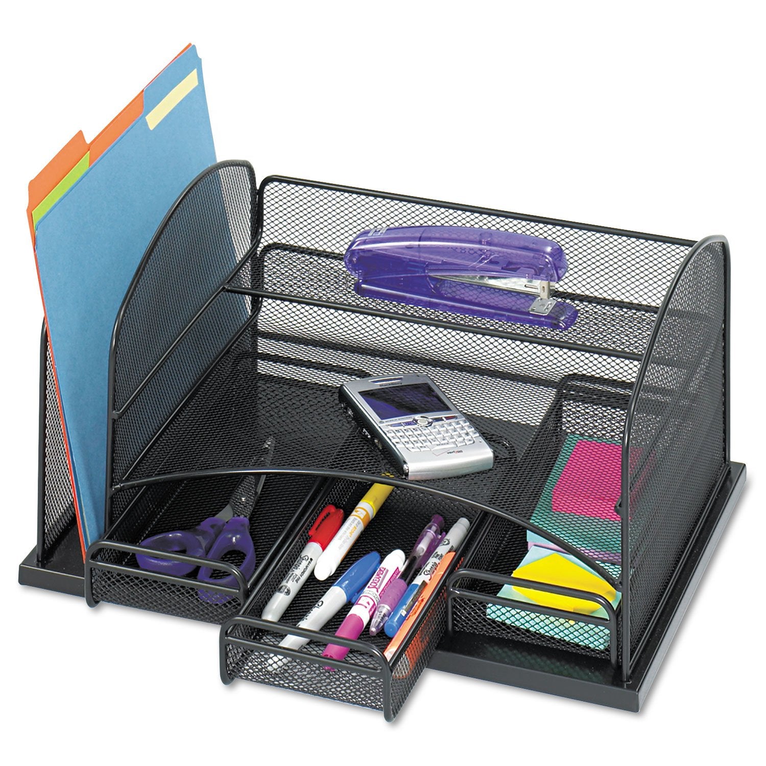 Safco Products 3252Bl Onyx Mesh Desktop Organizer With 3 Drawers, Black 16' X 11.4' X 8'