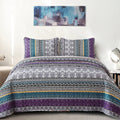 Wongs Bedding Boho Quilt Set California King Size, Purple Bohemian 3 Pieces Quilt Sets, Lightweight Summer Bedspread Coverlet Be