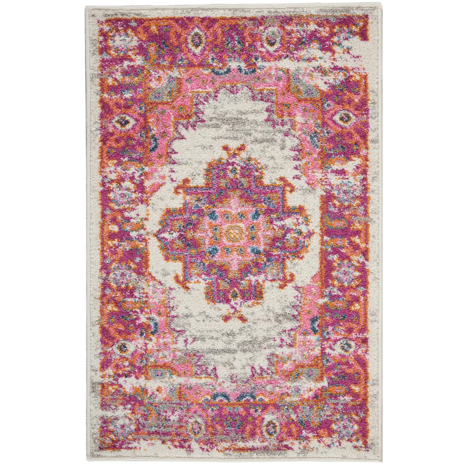 Nourison Passion Ivory/Fuchsia 12' x 15' Area-Rug, Boho, Traditional, Easy-Cleaning, Non Shedding, Bed Room, Living Room, Hallwa