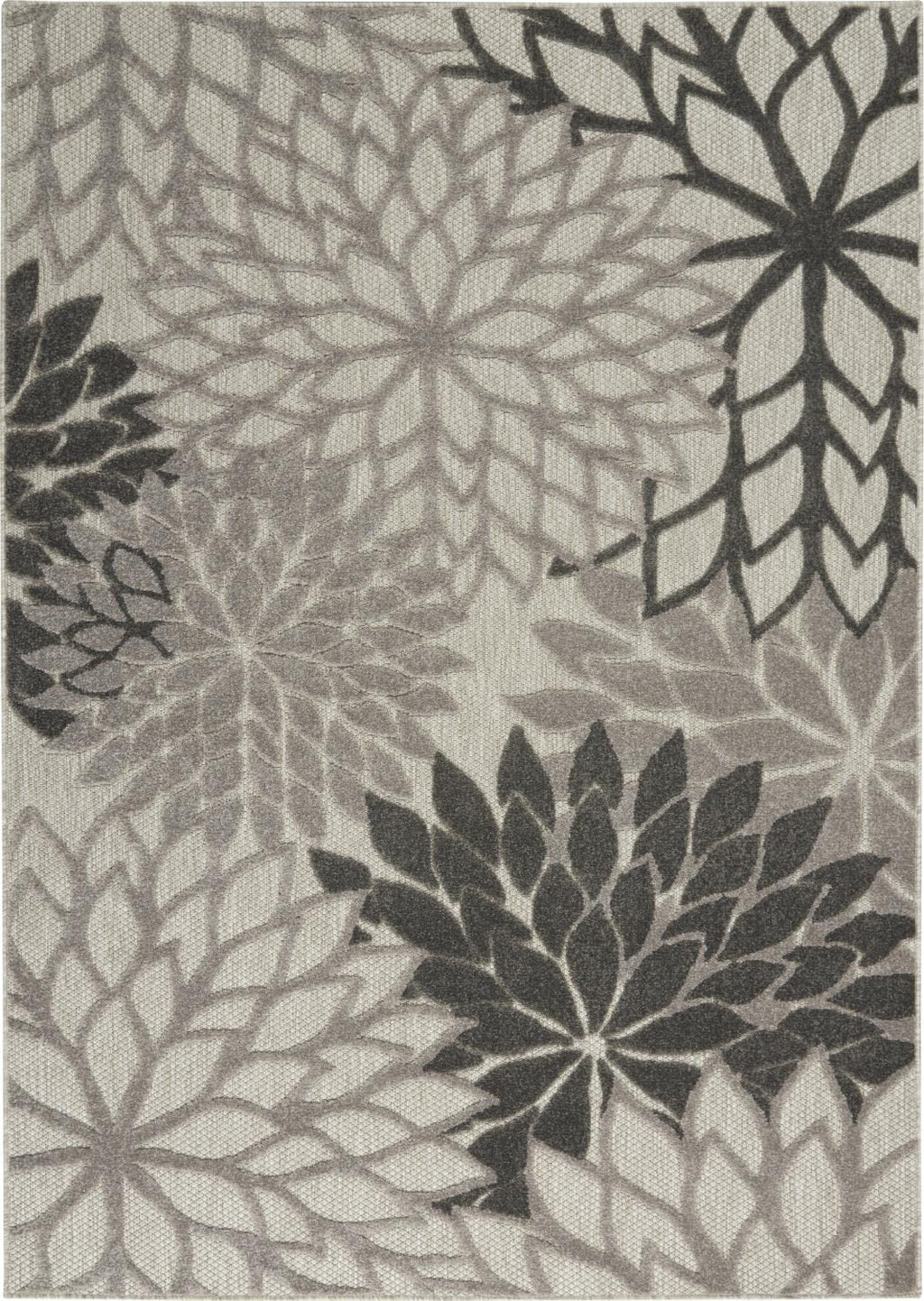 Nourison Aloha Indoor/Outdoor Floral Silver Grey 3'6' X 5'6' Area Rug, (4' X 6')