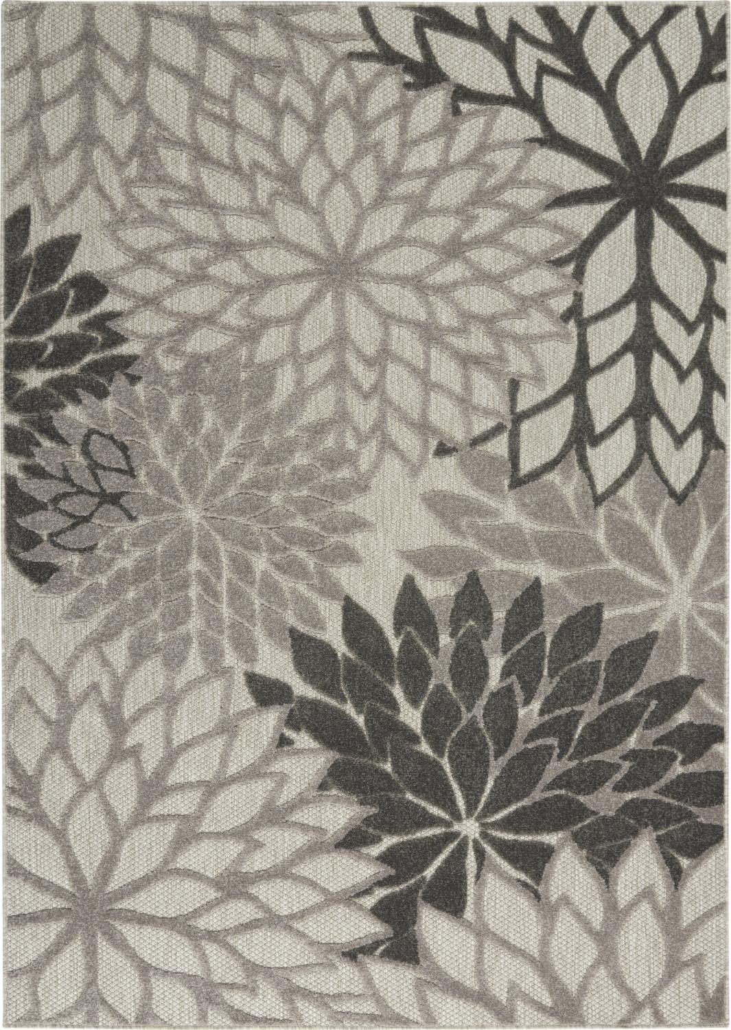 Nourison Aloha Indoor/Outdoor Floral Silver Grey 3'6' X 5'6' Area Rug, (4' X 6')