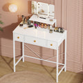 HIGDBFE Makeup Vanity Desk with Mirror and Lights & 3 Drawers, Small Vanity Desk with Height-Adjustable Stand, Vanity Table for 