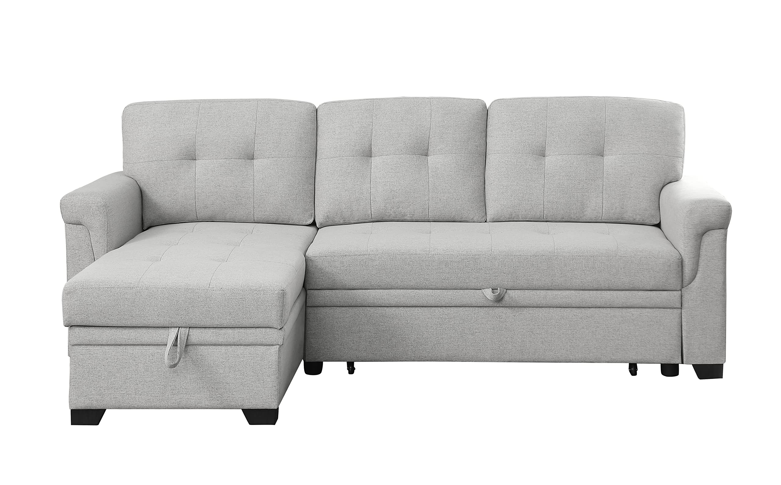 Lilola Home Destiny Light Gray Linen Reversible Sleeper Sectional Sofa with Storage Chaise